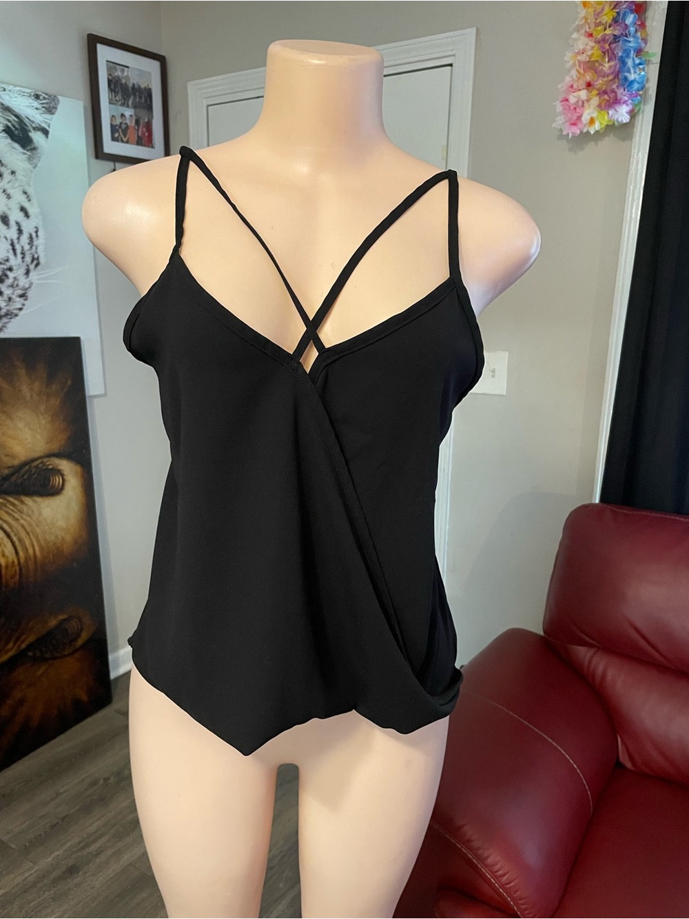Popular basics Large Black Strappy V-Neck Women's Tank Top summer cool shirt